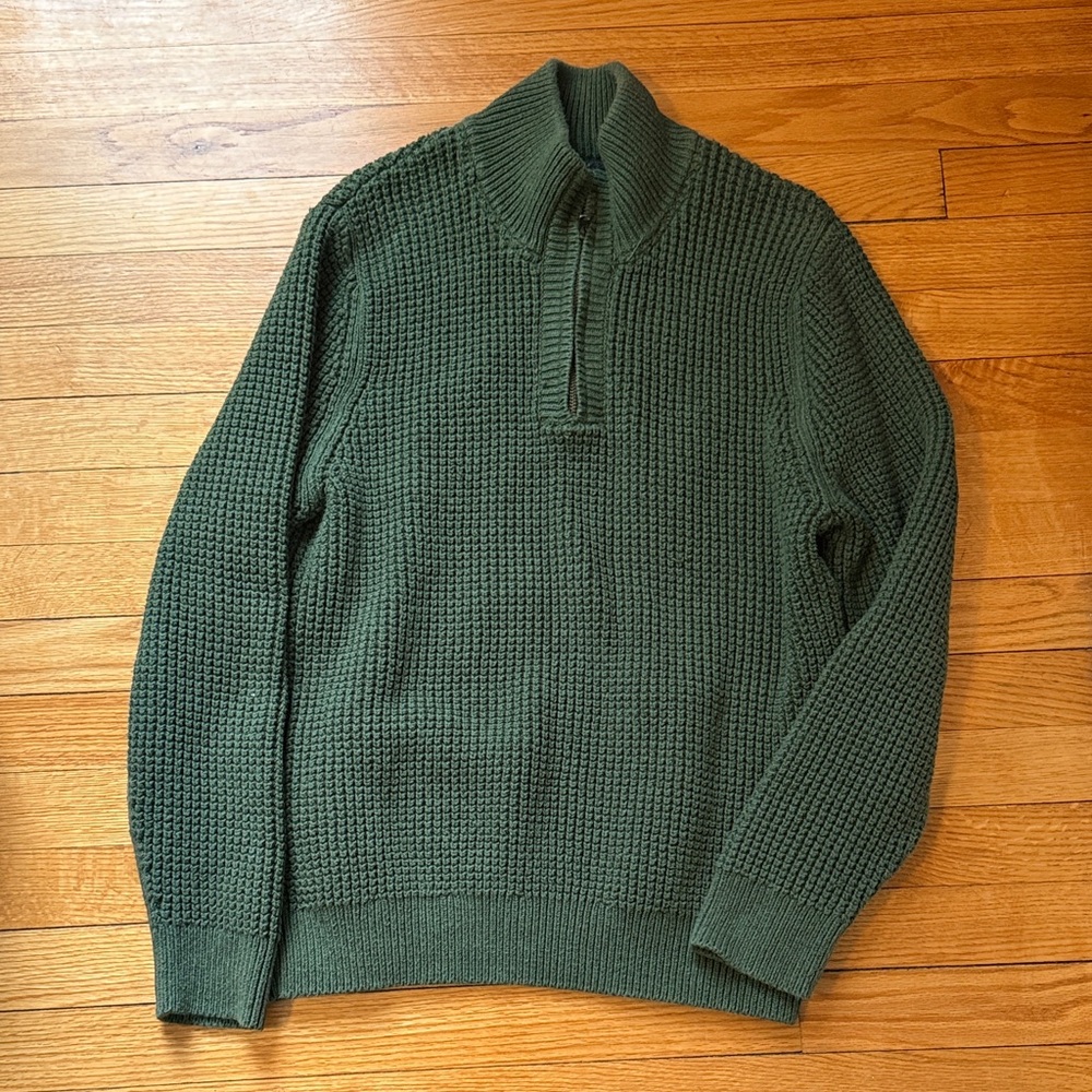 L.L. Bean Men's Dark Olive Green Half-Zip Textured Sweater